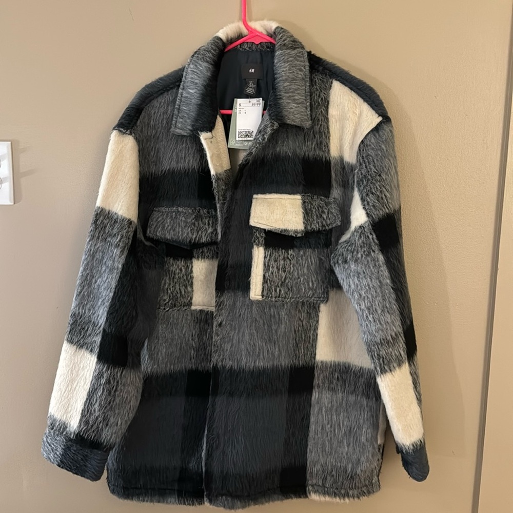H&M Black and Gray Plaid Jacket